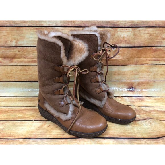 Born Chestnut Nome W5198 Tan Leather Shearling Boots Women 6 (u6q) - Picture 3 of 10